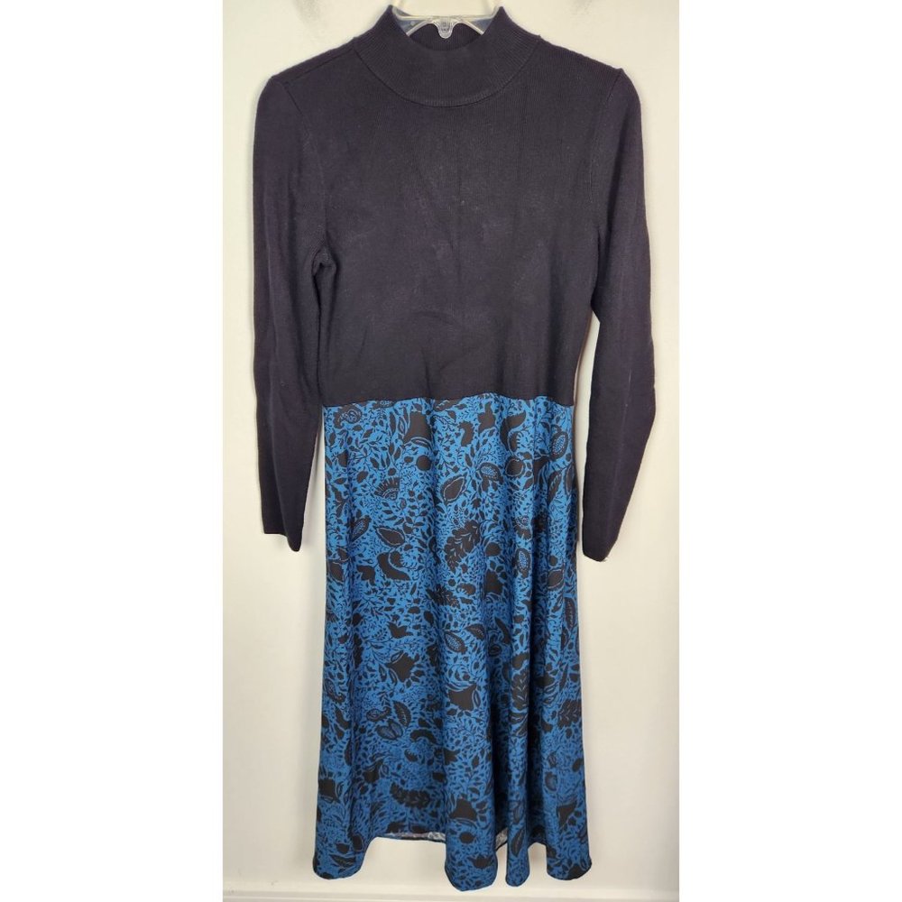 Ann Taylor Women's Sz. S Black & Blue Mixed Media Midi Sweater Dress